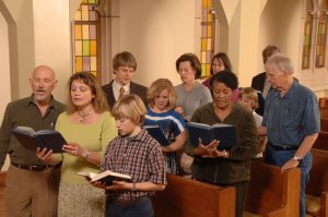 Church congregation singing hymns in church