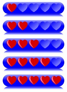 Blue, five hearts review bars for rating