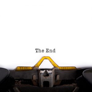 "The End" message typed by vintage typewriter.